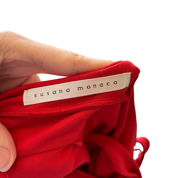 Susana Monaco high neck Red Open back crisscross straps full skirt dress - M - Picture 5 of 6